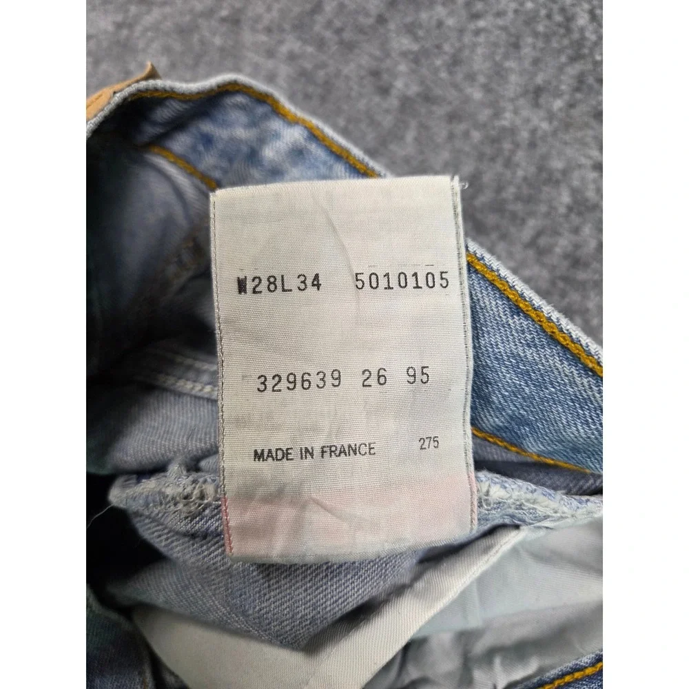 Vintage 90s Levis 501 Jeans Mens 28x34 Light Wash Blue Made In France Straight